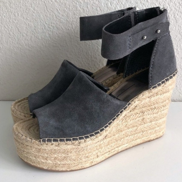 Dolce Vita Straw Espadrille Wedge Sandals - Anthracite Gray 7.5 - Picture 6 of 9